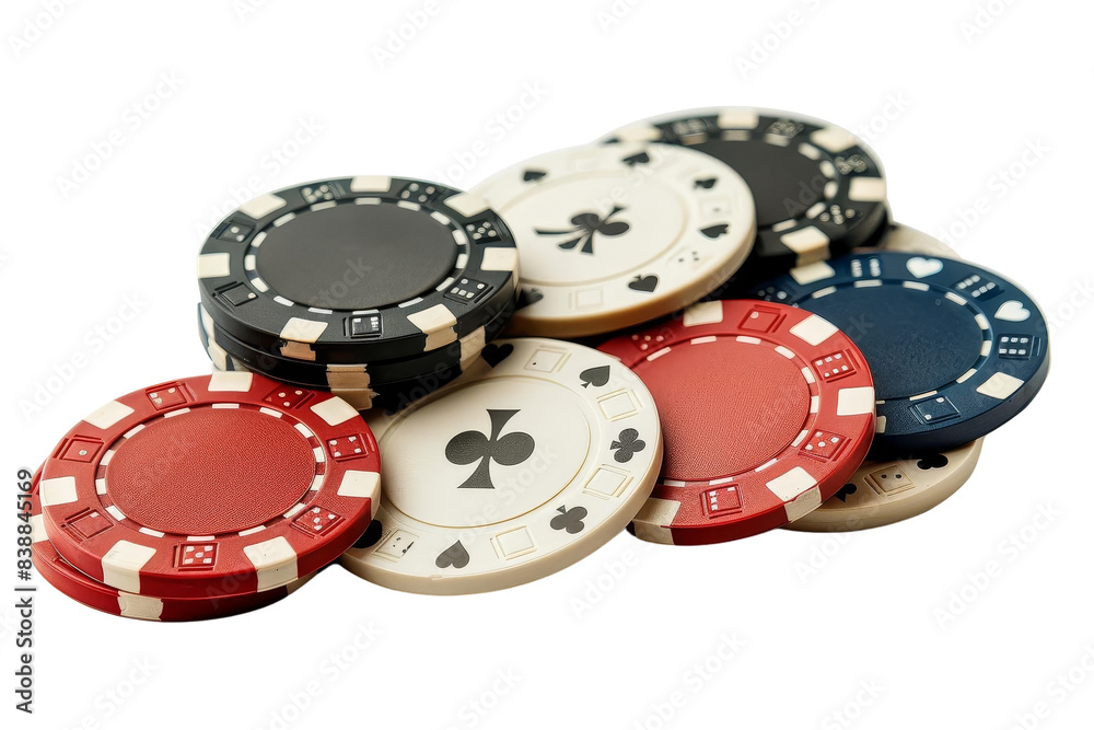 A close-up image of colorful poker chips stacked together, commonly used in gambling and casino games such as poker and blackjack. isolated on a transparent background. A close-up image of colorful poker chips stacked together, commonly used in gambling and casino games such as poker and blackjack. isolated on a transparent background.
