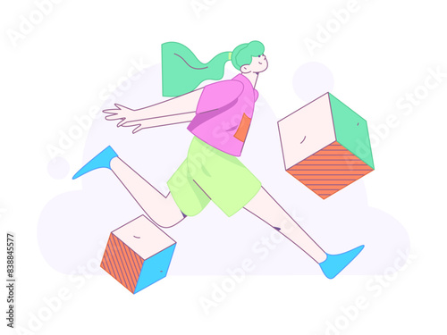 People exercising healthy running vector internet operation illustration
