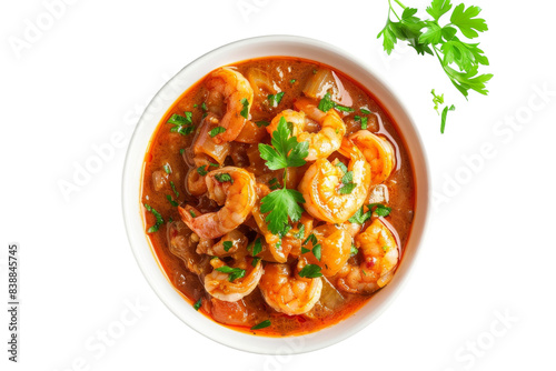 A Bowl of Spicy Shrimp Stew With Parsley Garnish