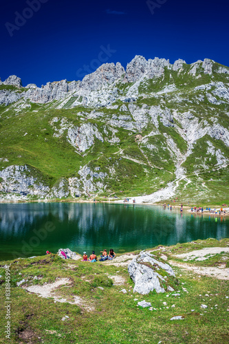 Eastern Dolomites. Sappada, Olbe Lakes. Breathtaking view of the upper Montrgna. photo