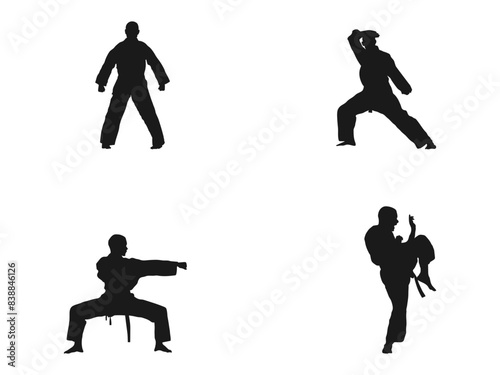 one karate kata training man silhouettes. Asian martial arts, isolated vector black silhouettes. young karate boys silhouettes. This is a martial arts silhouette design. isolated in white background.