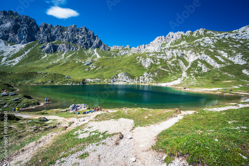 Eastern Dolomites. Sappada, Olbe Lakes. Breathtaking view of the upper Montrgna. photo