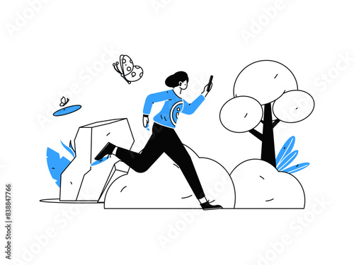 People exercising healthy running vector internet operation illustration

