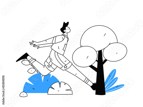 People exercising healthy running vector internet operation illustration
