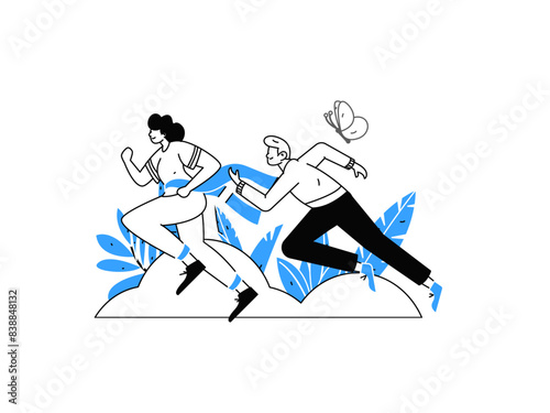 People exercising healthy running vector internet operation illustration
