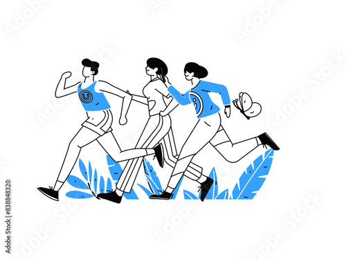 People exercising healthy running vector internet operation illustration
