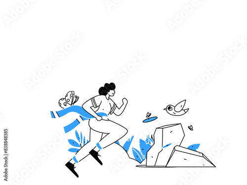 People exercising healthy running vector internet operation illustration
