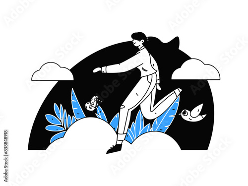 People exercising healthy running vector internet operation illustration
