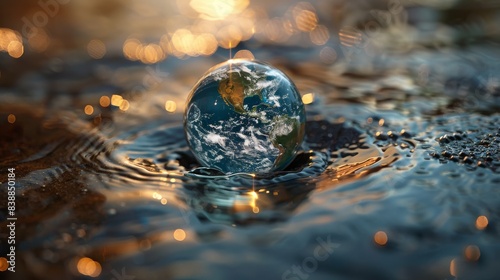 Earth Enclosed by a Water Droplet Generative AI