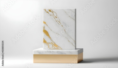 Gold marble podium isolated on white background