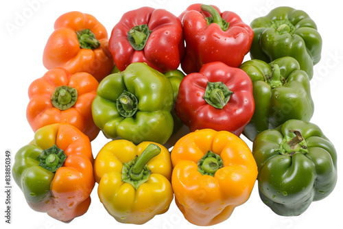 Fresh Colorful Bell Peppers Arranged On A White Background