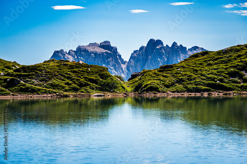 Eastern Dolomites. Sappada, Olbe Lakes. Breathtaking view of the upper Montrgna. photo