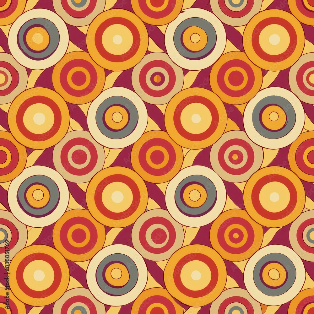 Seamless pattern of circles with retro-inspired patterns like mod dots and geometric shapes, perfect for a vintage-themed gift wrap, Generative AI Seamless pattern of circles with retro-inspired patterns like mod dots and geometric shapes, perfect for a vintage-themed gift wrap, Generative AI