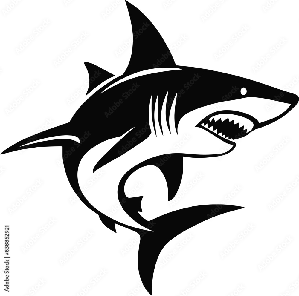 Black shark silhouette vector isolated in white background Black shark silhouette vector isolated in white background