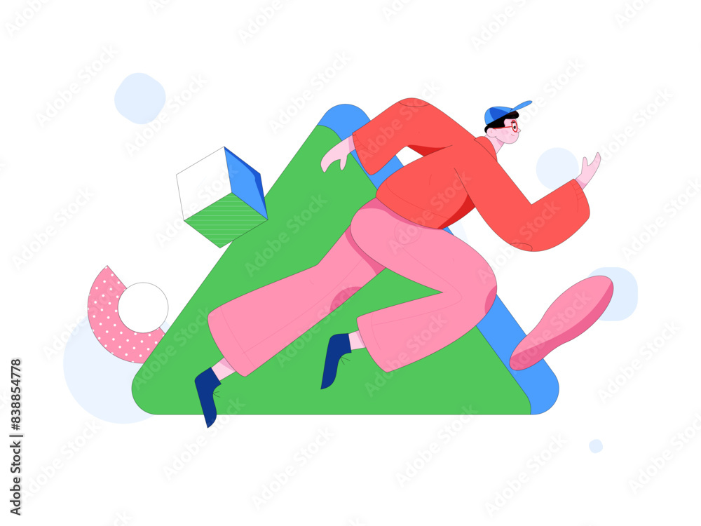 People exercising healthy running vector internet operation illustration
