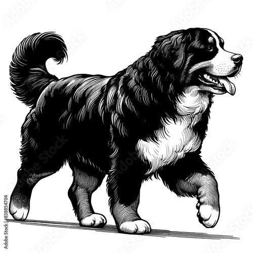 Hand drawn Bernese Mountain Dog in full-body, vector sketch isolated on white background.	