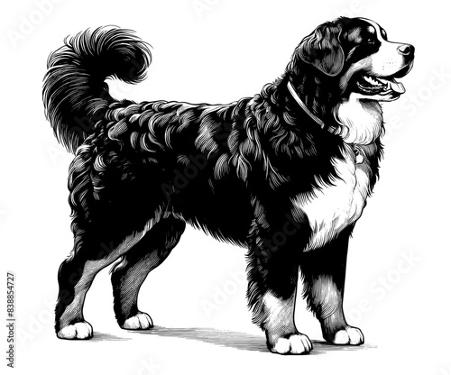 Hand drawn Bernese Mountain Dog in full-body, vector sketch isolated on white background.	