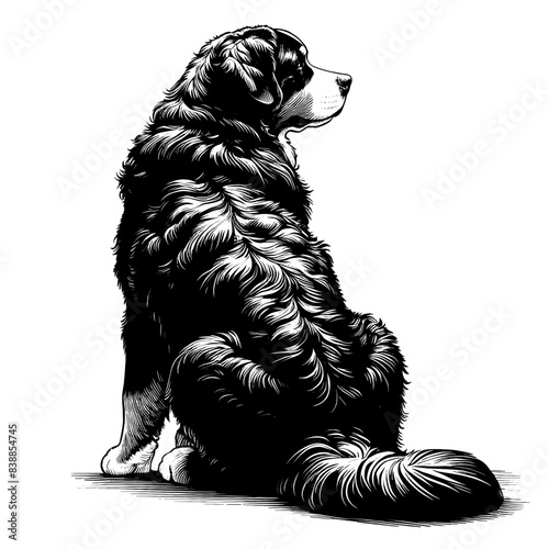 Hand drawn Bernese Mountain Dog in full-body, vector sketch isolated on white background.	