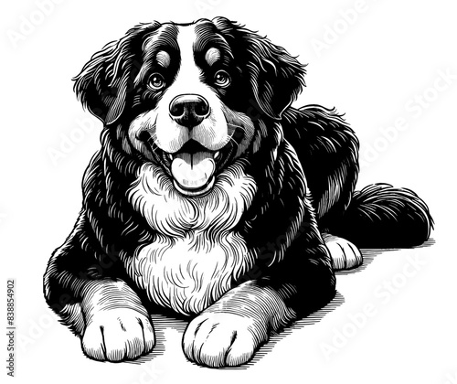 bernese_02_20Hand drawn Bernese Mountain Dog in full-body, vector sketch isolated on white background.	