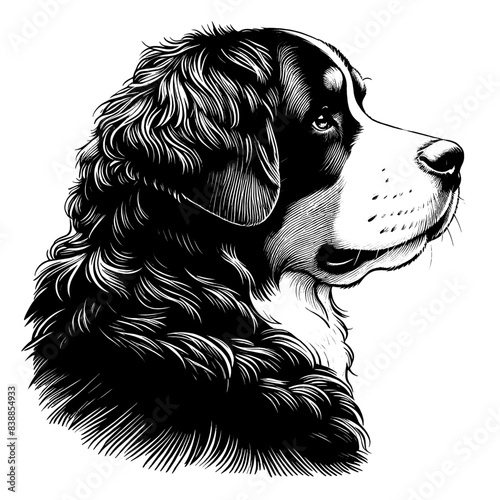 Hand drawn Bernese Mountain Dog portrait, vector sketch isolated on white background.	
