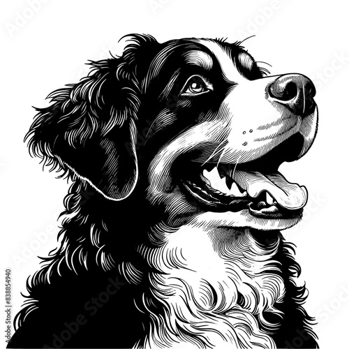 Hand drawn Bernese Mountain Dog portrait, vector sketch isolated on white background.	