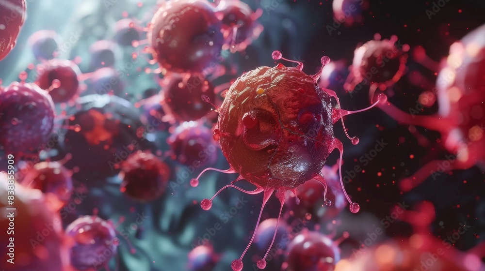 3D illustration of virus or bacteria cells. Microscopic view of virus or bacteria. 3D illustration of virus or bacteria cells. Microscopic view of virus or bacteria.