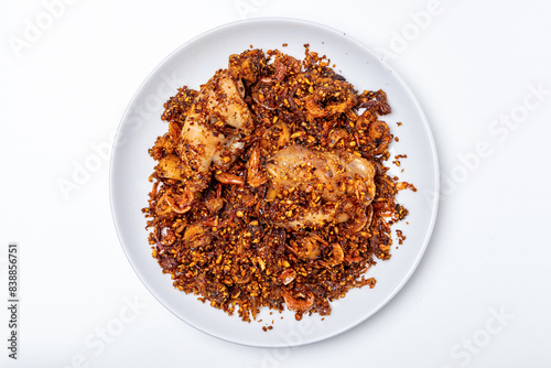 Thai Squid chili paste on plate white background.