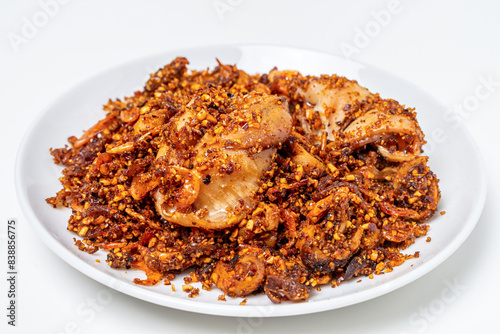 Thai Squid chili paste on plate white background.