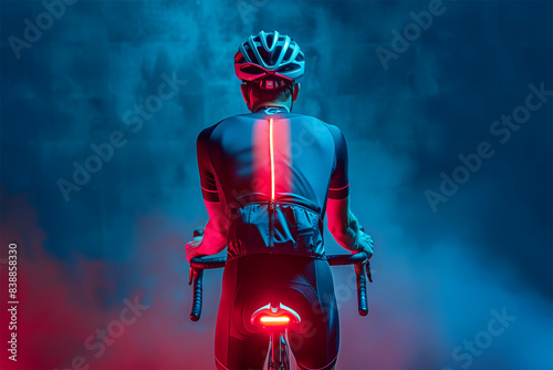 An Ai generative image of cyclist in the dark background.