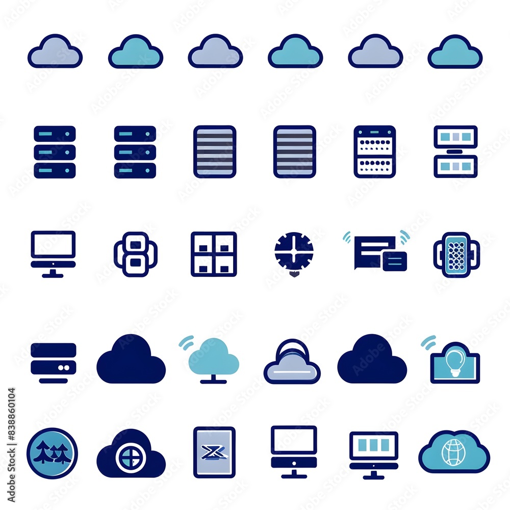 cloud computing icon set isolated on white background Generative AI cloud computing icon set isolated on white background Generative AI