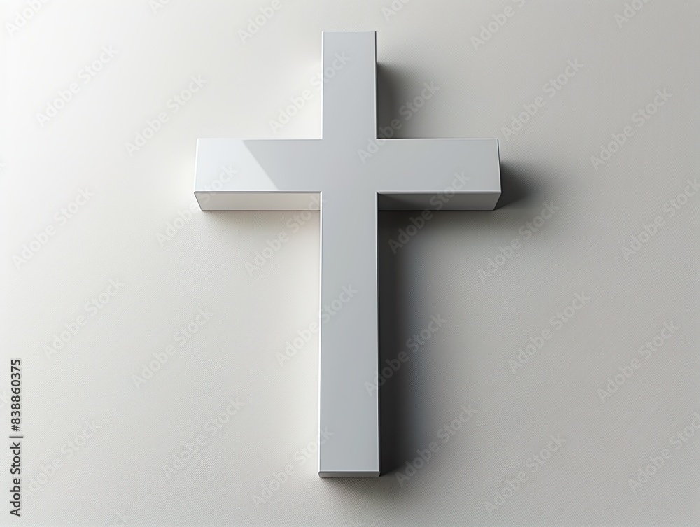 A modern minimalist religious cross showcased against a plain white background, epitomizing simplicity and elegance A modern minimalist religious cross showcased against a plain white background, epitomizing simplicity and elegance