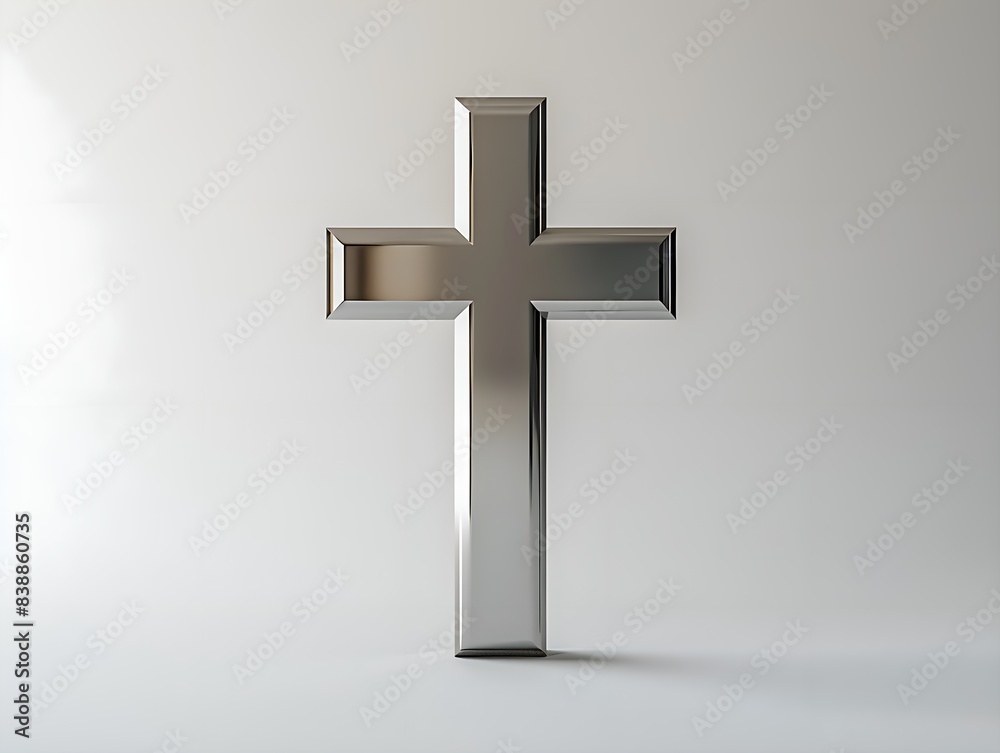 A modern minimalist religious cross showcased against a plain white background, epitomizing simplicity and elegance A modern minimalist religious cross showcased against a plain white background, epitomizing simplicity and elegance
