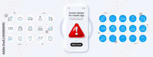 Money transfer, Engineering team and Build line icons. Phone mockup with 3d danger icon. Pack of Swipe up, Business person, Cloud computing icon. Grill pan, Money, Free delivery pictogram. Vector