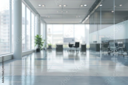 Blurred background of a modern office space. Blurred office backdrop. Realistic  Copy Space. Generative ai