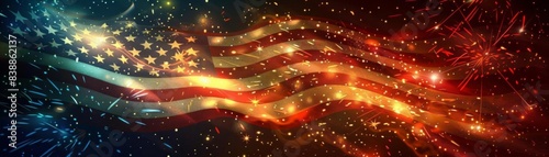 Vibrant American flag with fireworks in the background, symbolizing Independence Day celebration and patriotism.