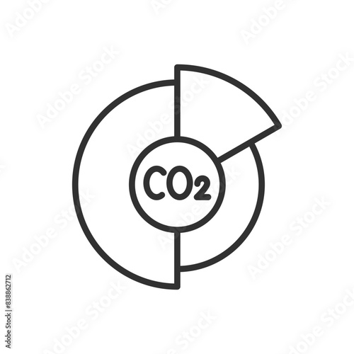 Pie chart and CO2, linear icon. Carbon dioxide emission statistics. Line with editable stroke