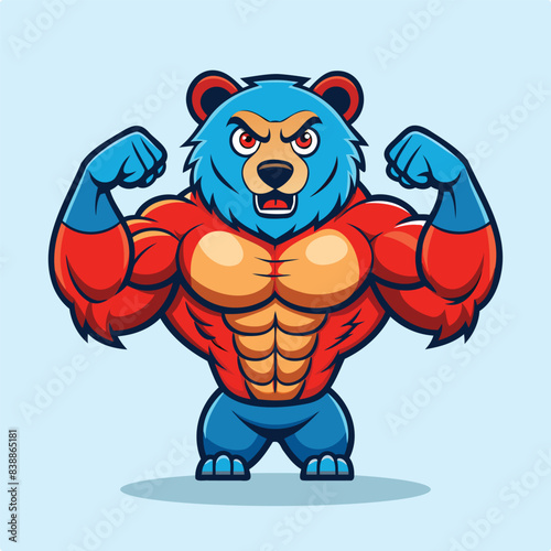 cartoon bear bodybuilder. cartoon illustration of muscular bear mascot design