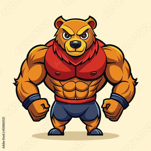 cartoon bear bodybuilder. cartoon illustration of muscular bear mascot design