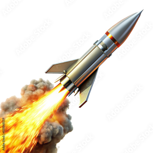 A missile with fire isolated on transparent background