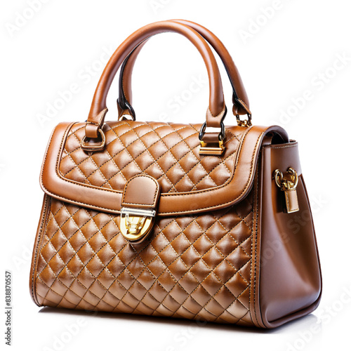 Stylish leather handbag isolated on transparent background