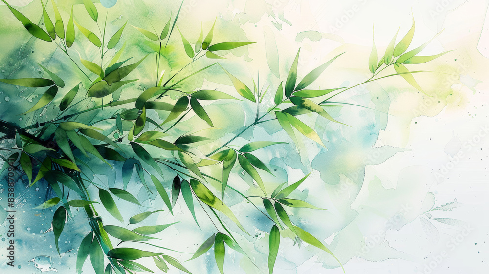 Abstract Watercolor Painting with Bamboo Shoots Abstract Watercolor Painting with Bamboo Shoots