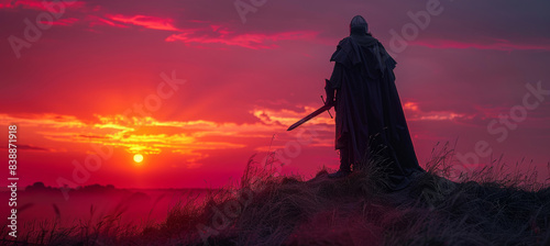 Crusader Knight Silhouette at Sunset.