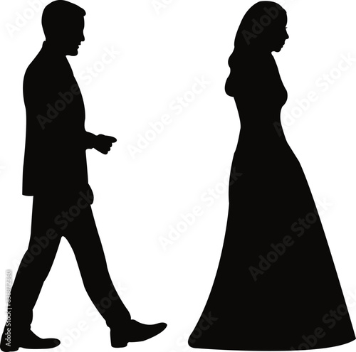 a couple walking, silhouette vector