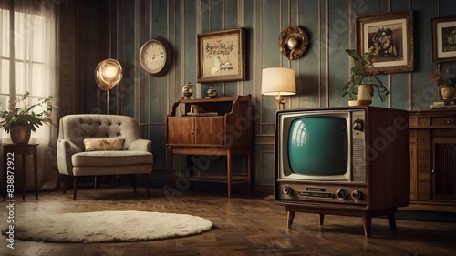 retro television on vintage interior room