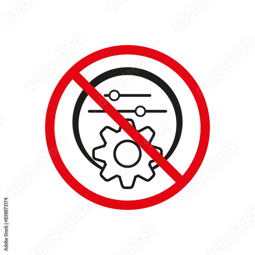 Prohibited settings icon. No adjustment Vector symbol. Restricted access sign. Gear and sliders.