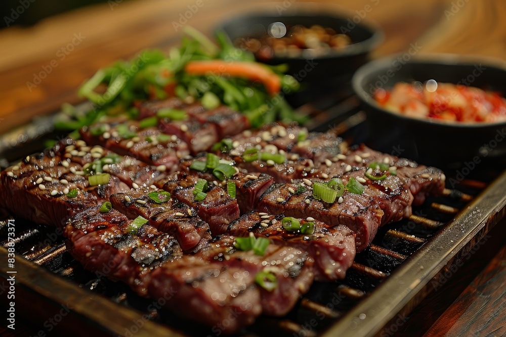Yakiniku - Grilled meat served with dipping sauces, often prepared at the table. Yakiniku - Grilled meat served with dipping sauces, often prepared at the table.