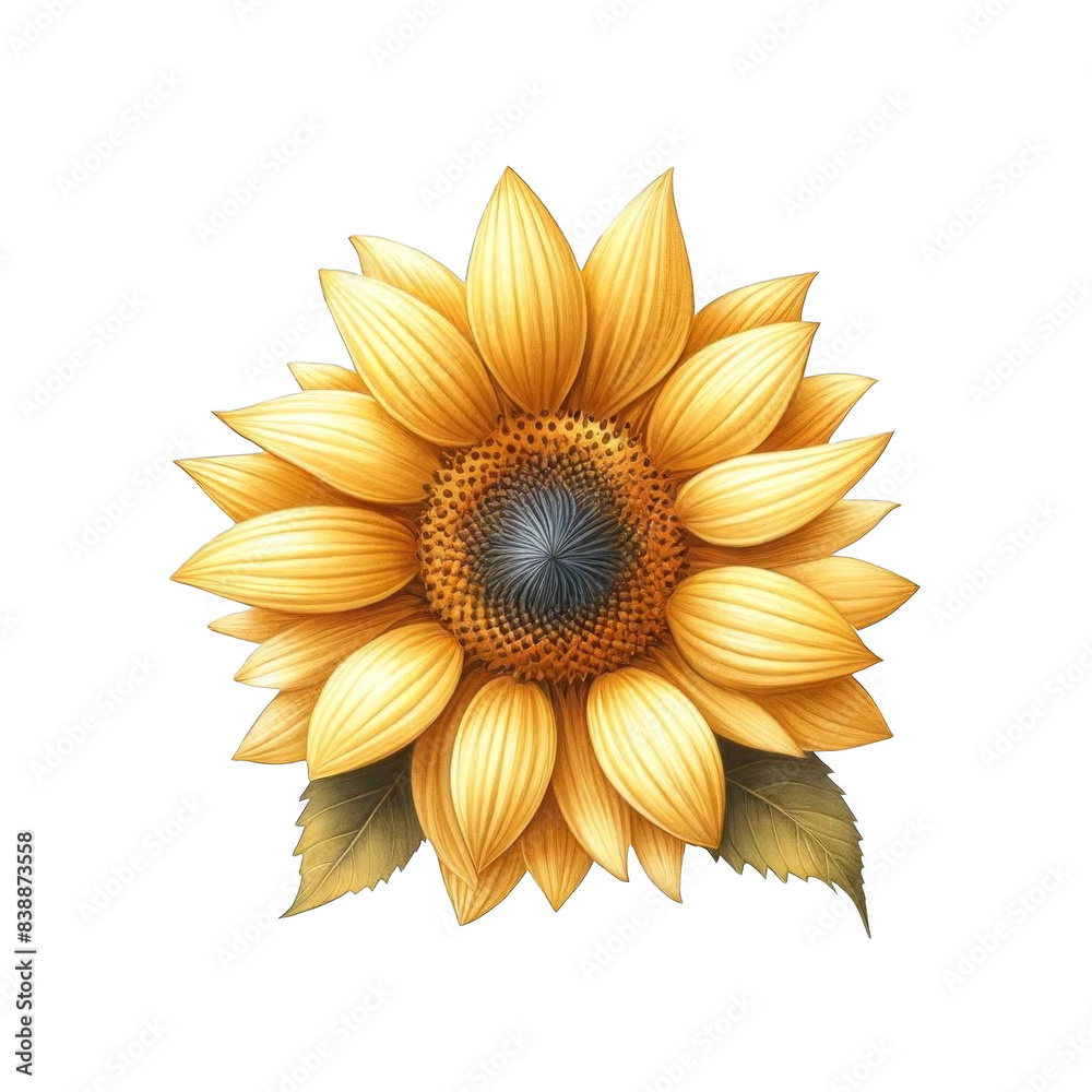 Fototapeta premium Vibrant sunflower illustration with detailed petals and center, highlighting nature's beauty. Perfect for designs and botanical themes.