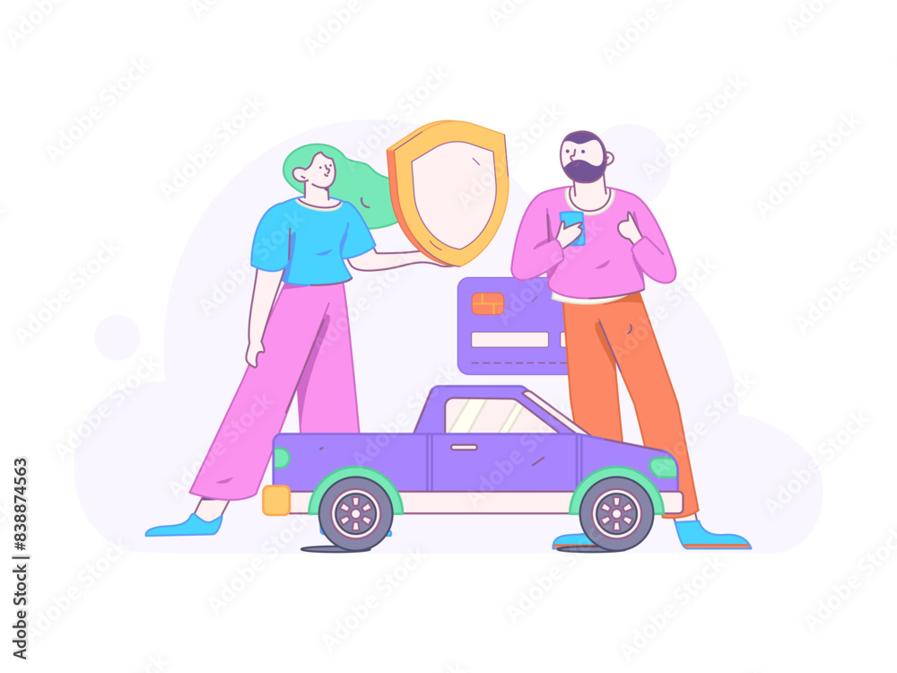 Buy insurance for car flat character vector concept operation illustration
