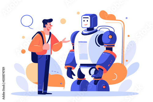 Robot and businessman shaking hands. Partnership, tech support. Online, human, artificial intelligence.