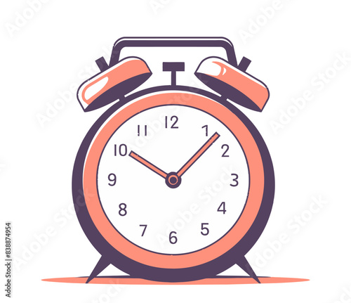 An old-fashioned alarm clock with two bells on top, in a simple and clean design. Flat vector illustration.